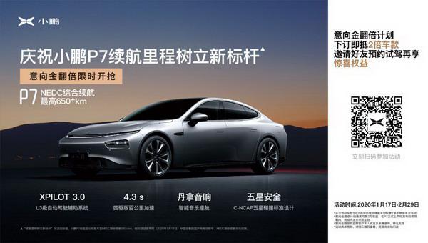 交2萬抵4萬，小鵬P7“意向金翻倍計劃”月底到期